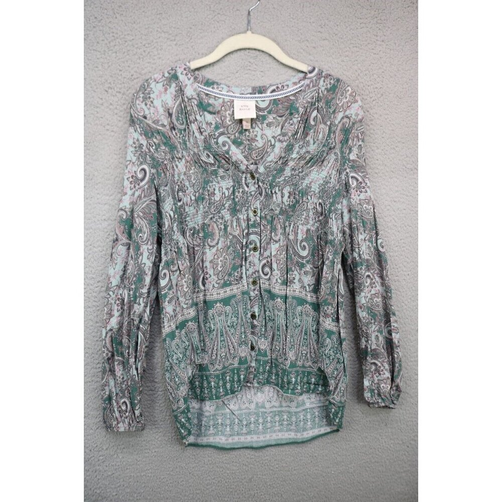 Knox Rose Long Puff Sleeves Paisley Tunic-Button Up-Small-Boho